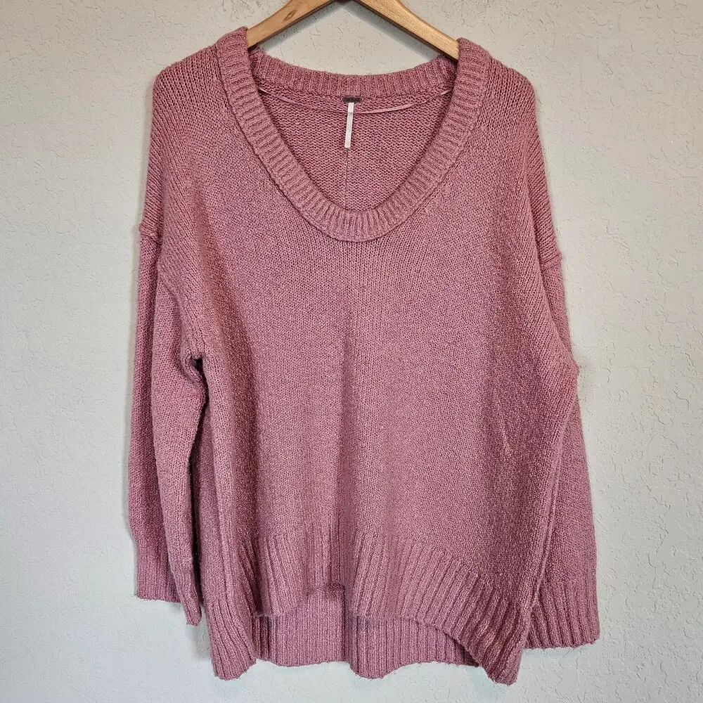 Free People‎ Brookside Tunic Sweater Oversize Alpine Rose X-Small Cozy Winter